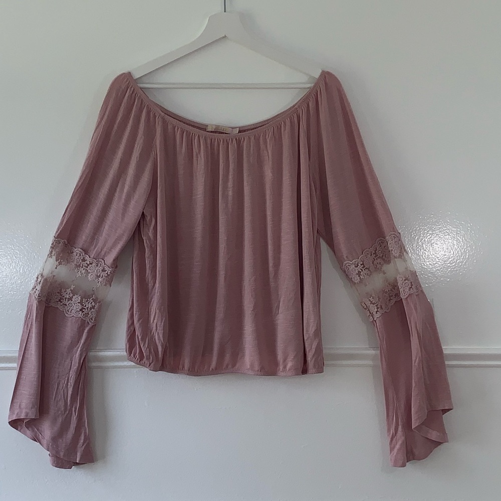 BB jeans top long sleeve Size M lace baby pink